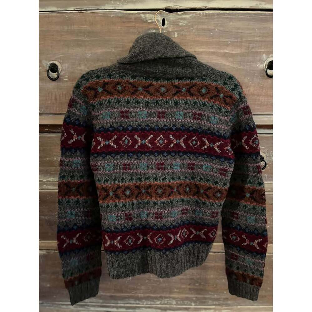 Vintage 90s Ralph Lauren Hand Knit Fair Isle Cardigan Wool Cashmere Rare Archive - Picture 2 of 10